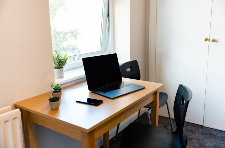 Desk with computer